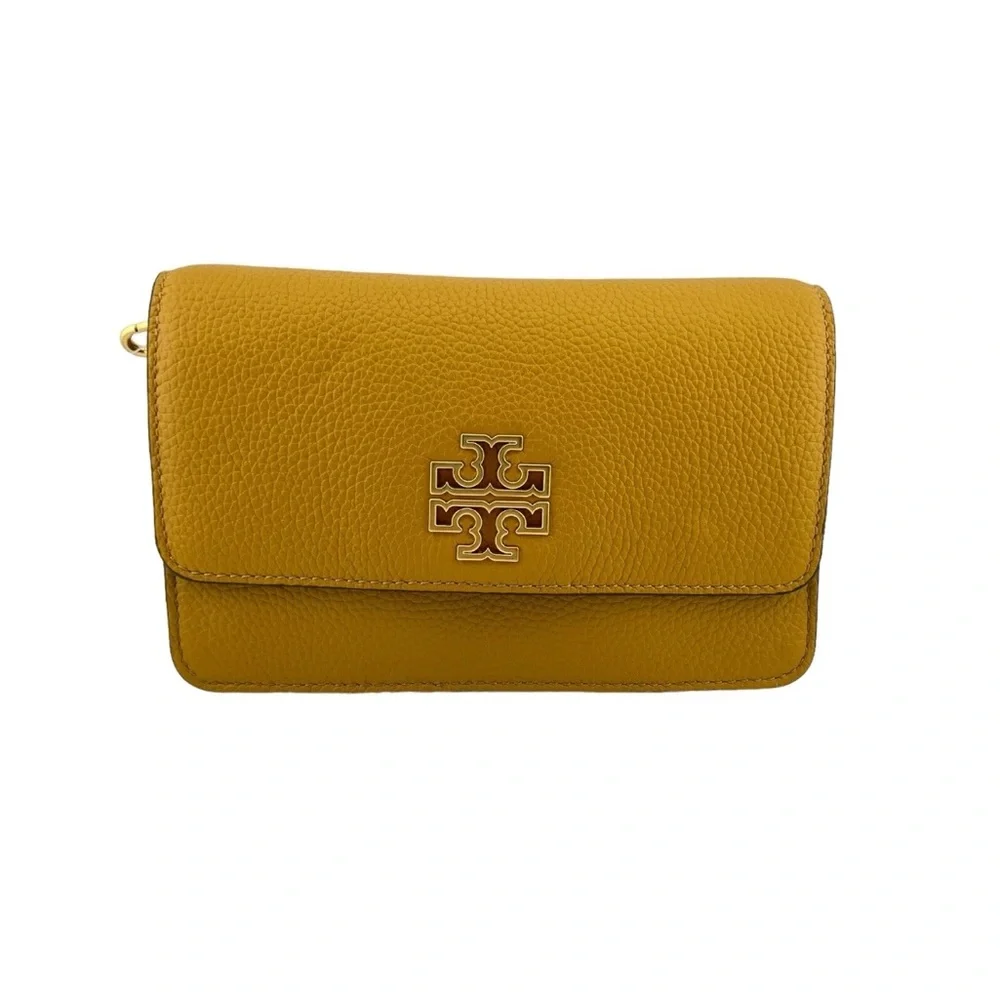 Tory Burch Britten Convertible Crossbody Mini Purse NWT Golden Curry Leather